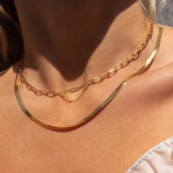 Double layer paper clip and snake chain