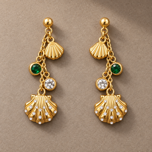 earrings-scallop-shell-green-clear-stone-drop-goldtone-a_1100x Shell earrings